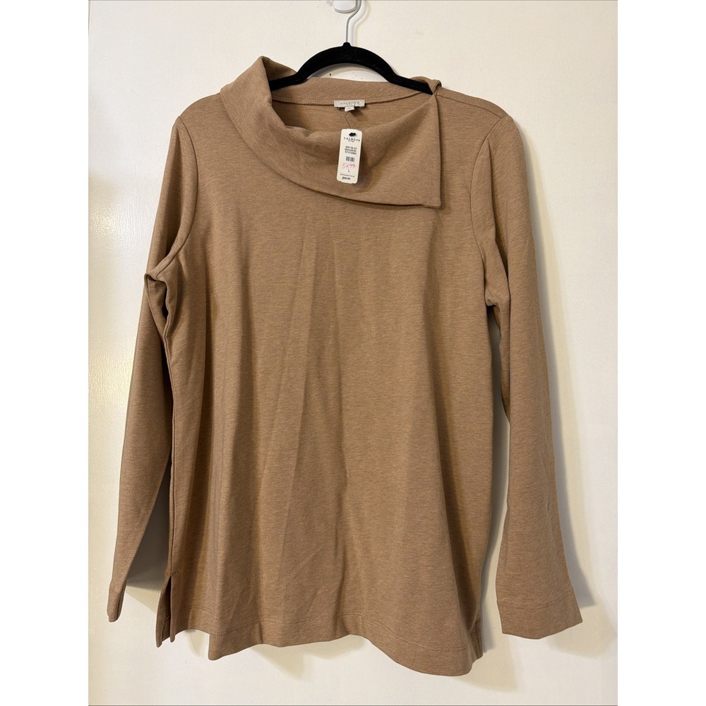 Talbots Sz L Beige Split Cowl Neck Sweatshirt Sweater NWT Cotton Closet Staples